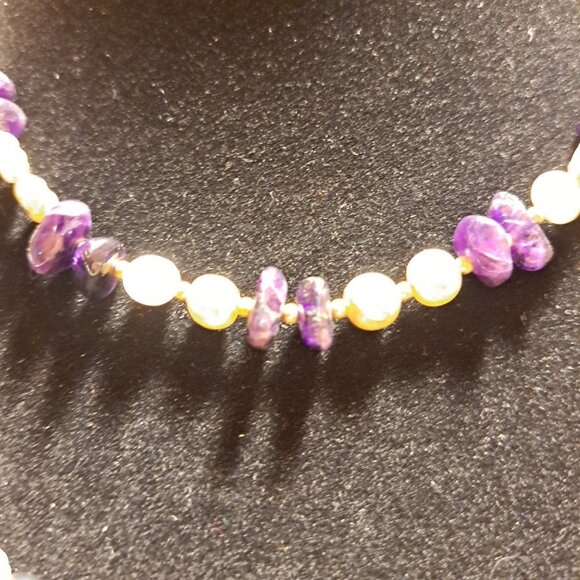 Amethyst, hematite, and pearl Necklace set 16" and 20" - Picture 3 of 4